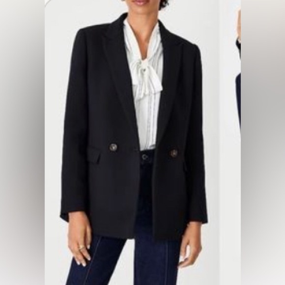 Ann Taylor Black Double breasted linen cotton blend Blazer NWT size 8 - Picture 2 of 16